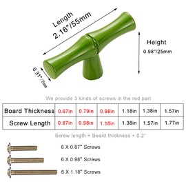 ESreake 6Pcs Bamboo Shape Solid Zinc Alloy Cabinet Knobs Handle pulls, Dresser Drawer Cabinet Cupboard Closet Door Pull Decorative Furniture Accessories Knobs (Single Hole, Green)