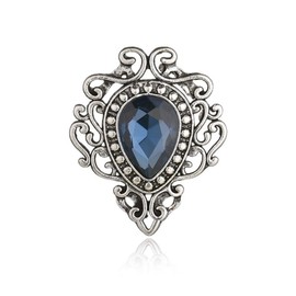 Vintage Silver Color Men's Brooches for Women Lovely Water Drop Badge Flame Crystal Brooch Lapel Pins Fashion Jewelry (Blue)