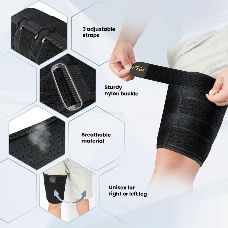 Hamstring Compression Sleeve with 3 Adjustable Straps,Thigh Compression Sleeve for