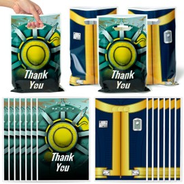 Andi Cppss Thank You Party Favor Bags - 50PCS Plastic Gifts Bags with Handles 7.1x10.2Inch Radioactive Symbol Pattern with Thank You Words Party Treat Bag Birthday Parties Snack Candy Bag for Kids