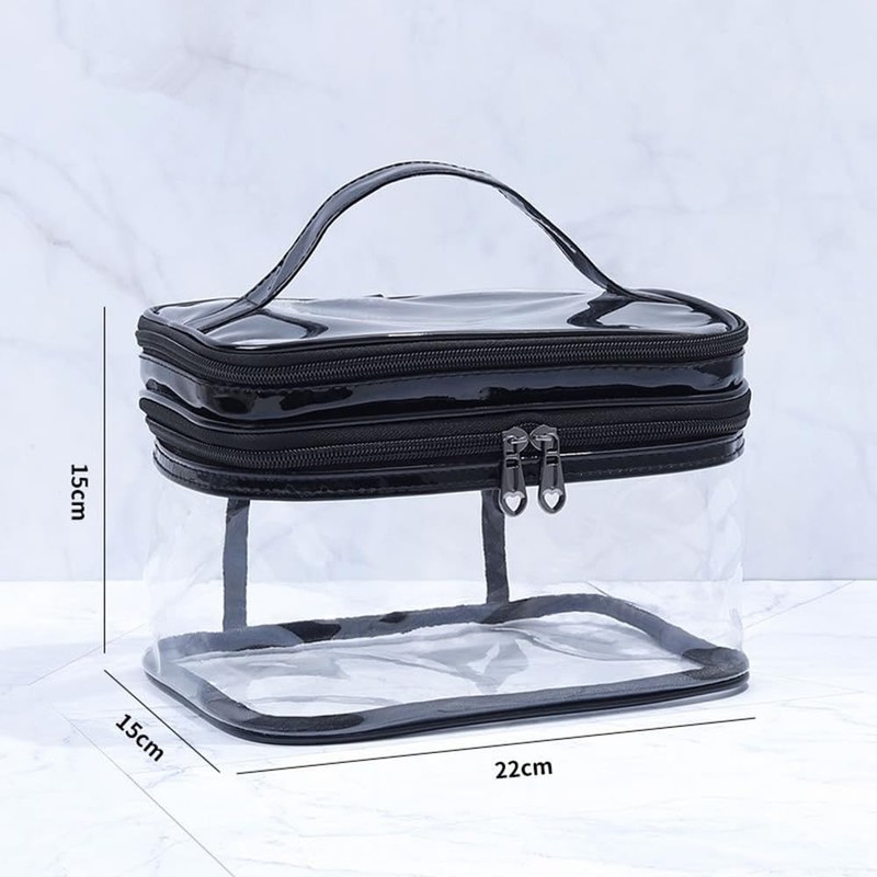 FLORPERRY Transparent Makeup Pouch, Double Layer, Cosmetic Storage Box, Makeup