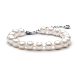 Pearl Bracelet for Women Ladies Wife Wedding Anniversary Bride Jewellery Gift Freshwater Cultured Round Pearl with 925 Sterling Silver Extensible Clasp, Pearl Size: 8-9mm, Mothers Day Gift for Mom