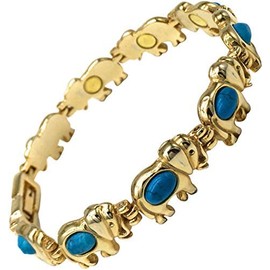 Ladies Magnetic Bracelet for Women - Natural Turquoise Gemstones - Fits Wrists up to 7.5" Fully Adjustable - with Jewellery Gift Box
