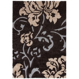Safavieh Florida Shag Collection SG458 Floral 1.2-inch Thick Area Rug, 5'3" x 7'6", Dark Brown / Smoke
