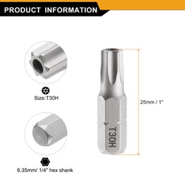 HARFINGTON 2pcs T30H Torx Screwdriver Bit 1/4" Hex Shank 25mm/1" Length Magnetic Star 6 Point Head Hex Bits S2 Steel Screw Driver Bit with Hole