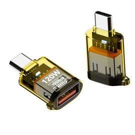 USB C to USB A Adapter with LED Digital Display, 10Gbps 120W Type C Male to USB 3.2 Gen2 Female Converter Support OTG Data Transfer & Fast Charging for Macbook, Laptop, Smartphone(2Pcs) (Yellow)