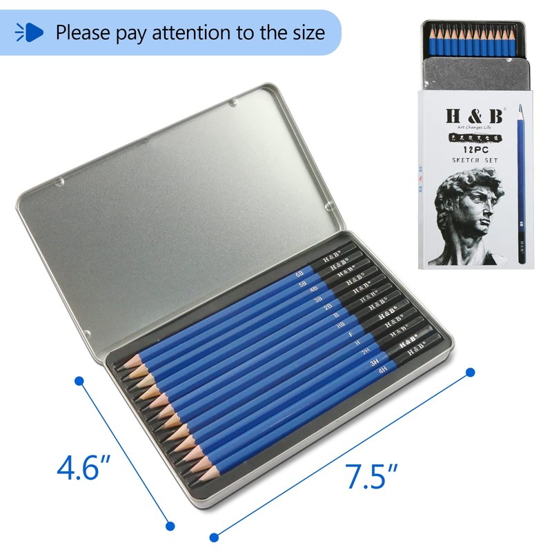 H & B 12 PCS Pencil Drawing Kit, H-4H, F,