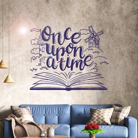 Vinyl Wall Decal Once Upon A Time Tale Book Library Nursery Kids Room Stickers Mural Large Decor (g1507) Black