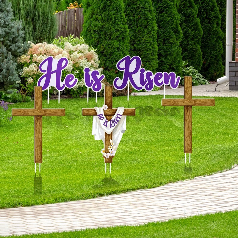 6 Pieces Happy Easter He Is Risen Yard Sign Decorations