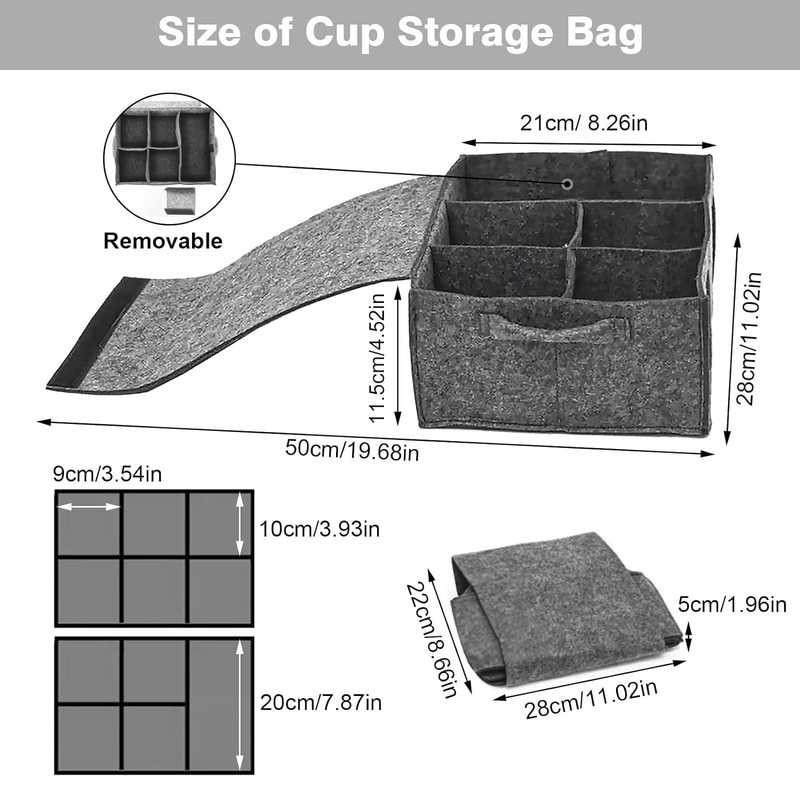 Yharnamite Camping Tableware Storage Felt Bag with Dividers, Motorhome Cupboard