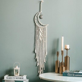 Dsaren Macrame Dream Catcher Wall Hanging Tapestry Moon Dreamcatcher Boho Home Decorations Wedding Ornament Craft Gift (Moon)