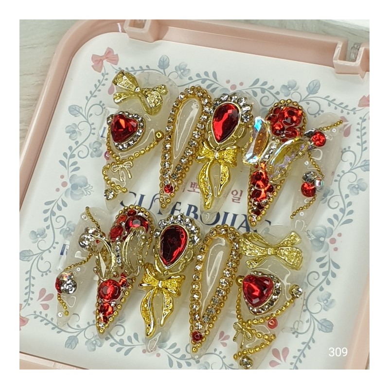 [Premium] Night of Blood Red Ribbon Handmade Nail Tips -