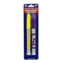 Set of 2 College Football Themed Permanent Markers! Cap Indicates Color - 5.5" - Features Pocket Clip for Marking on the Go - Perfect for Home, School, or the Office! (LSU Tigers)