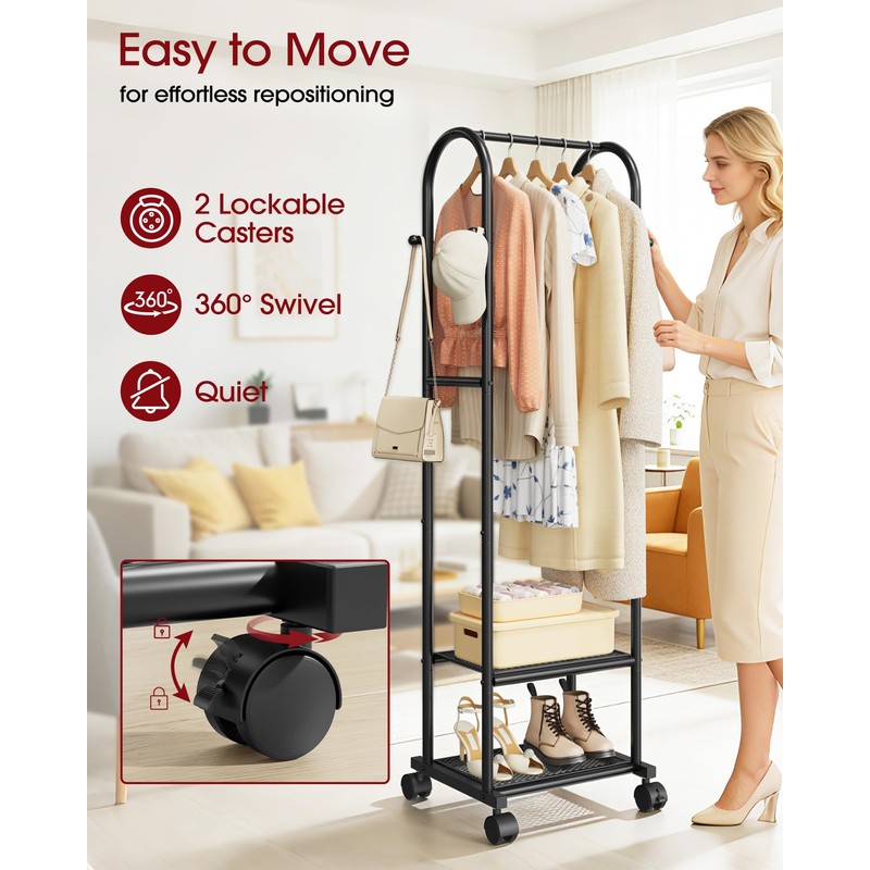 Sakugi Heavy Duty Premium Clothes Rack with 2-Tier Mesh Shoe