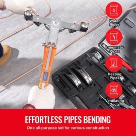 Happybuy Pipe Tube Bender, 1/4"-7/8" O.D. Ratcheting Bender, 90° Forward/Reverse, 7 Dies, Pipe Cutter for HVAC, Air Conditioning, Refrigerator Repair