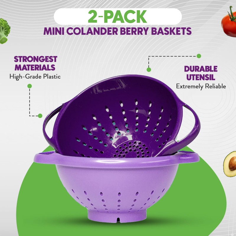 Crisp 2-Piece Mini Colander Berry Baskets With Handles - Food