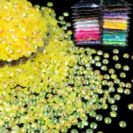 MUZOXEN 6000Pcs 3mm Resin Flatback Rhinestone Bulk, Bling AB Lemon Yellow Flat Back Round Jelly Rhinestones Non Hotfix Crystal Gems for DIY Manicure Nails Clothes Tumblers Crafts Decoration