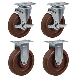 HANDSAMMU 5"X1.5" Heavy Duty Casters- Hi Temperature Wheels, Set of 4 with Strong Capacity 3200 LB, Temperature Range:-40F to 525F. Use for Equipment Such as Ovens,Kilns,and Dryers (2 Brake &2 Rigid)