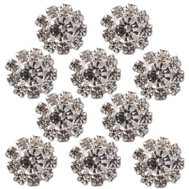 GORGECRAFT 1 Box 10Pcs Rhinestone Shank Buttons Silver Alloy Crystal Flower Shape Button Round Decorative Metal Buttons for DIY Sewing Crafts Shawls Dress Clothing Bags Embellishments Wedding Decor