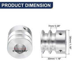 uxcell V-Type Pulley 14mm Bore 30mm Outer Dia Double Groove Aluminum Alloy for Motor Shaft Drilling Machine 6mm(1/4") PU Shape Belt