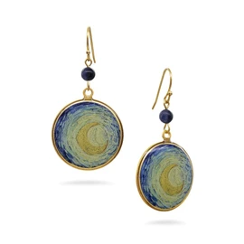 Van Gogh Starry Night Inspired Earrings - Gold Finish with Sodalite - Made in the USA