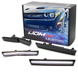 iJDMTOY Smoked Lens Xenon White Front/Rear LED Side Marker Light Kit Compatible With 2015-23 Dodge Challenger SRT Hellcat Widebody ONLY, Powered by Total 180-SMD LED, Replace OEM Sidemarker Lamps