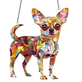 Colourful Chihuahua Dog Ornament for Window Hanging Decor, 2D Acrylic Dog Lovers Gifts for Women Men, Suncatcher Ornaments Wall Decor (Chihuahua, 8" * 6.3")
