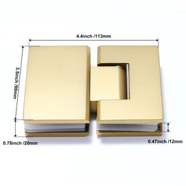 Heavy Duty Shower Glass Door Hinge,Solid One-Piece Precision Cast with 5mm Thick 304 Stainless Steel,for 5/16"-1/2" (8mm-12mm) Thick Frameless Bathroom Doors,Glass to Glass Mount,1 pc,Glazed Gold