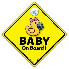 Duck Baby on Board Autoschild, 14 x 14 cm, gelber Diamant, Saugnapfhalterung