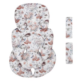 Infant Car Seat Insert Cushion, Super Soft Baby Car Seat Head Support & 2 Straps Pads, Reversible Preemie Newborn Carseat Insert, Fit Car Seat, Stroller, Infant Bouncer, Gray Animals