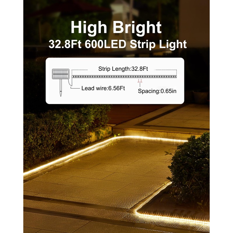 LUHLEE Solar LED Strip Lights Outdoor,Brighter 600 LED 32.8FT Solar