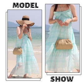 Fecialy Straw Clutch Handbag for Women Summer Beach Bag Dumpling Clutch Straw Crossbody Bag Beach Woven Rattan Bag, khaki