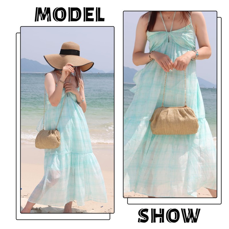 Fecialy Straw Clutch Handbag for Women Summer Beach Bag Dumpling
