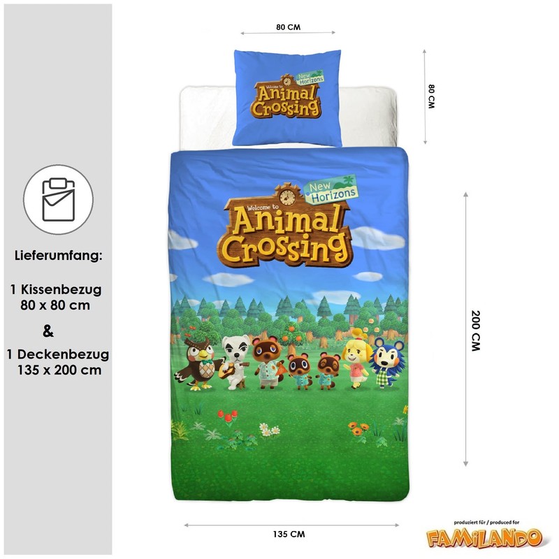 Familando Animal Crossing Bed Linen for Children, New Horizons, Girls'