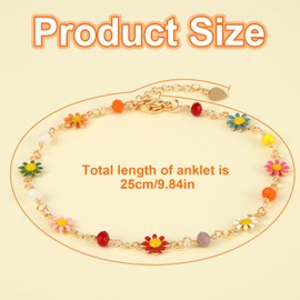Mikovivi Daisy Flowers Anklet, Premium Copper Acrylic Daisy Anklet Jewelry Accessories Fashionable Anklet Decoration Birthday Valentine's Day Christmas Day Present for Women Girls(Colorful)