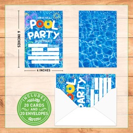 Weifuju Pool Party Birthday Invitations for Boy Girl, Summer Birthday Party Invitations Swimming Invite Cards, 20 Invites with Envelopes (4"x6")