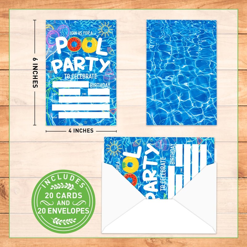 Weifuju Pool Party Birthday Invitations for Boy Girl, Summer Birthday