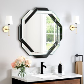 Bathroom Mirror Black-24”X24” Wall Mirrors Decorative, Beveled Edge Frameless Mirror for Wall Bathroom, Vanity Room, Bedroom, Living Room and Enterway