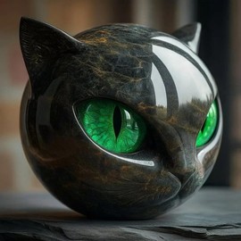 YYPLIAN Black Cat Stone Sculpture Handcrafted Resin Cat Figurine with Amber Eyes Halloween Christmas Elegant for Home Office Shelf Tabletop Decor (Green)