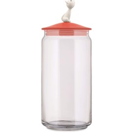 Alessi AMMI22 RO MiòJar Jar for cat Food in Glass with lid in thermoplastic Resin, One Size, Red Orange