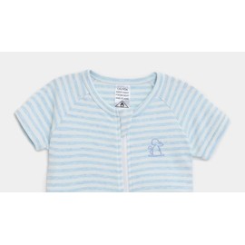 Baby Romper, 100% Organic Cotton, Double Zipper, Short Sleeves, Tag-less (Blue, 0 (6-12M))