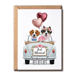 MABSDesigns Just Married Card - Dog Wedding Card - Animal Lover - Dog Couple - Happy Wedding - Engagement Congratulations - Newlywed - Funny
