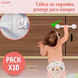 Cotsafe [10 Stück] Sicherheitsschloss mit Verschluss- und Klebemechanismus, ideal für Babys und Kleinkinder, sicherer Schutz des Hauses, zertifiziert für Kindersicherheit, weiß