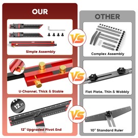 Stair Tread Template Tool, Integrated Solid Aluminum Alloy Stair Tread Jig – No Assembly Required, 23" to 64.2" Stair Tread Tool, Stair Measuring Tool with Edge Stops (Black)