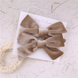 Vintage Velvet Bow Hair Clips for Baby Girl Kids Women Fall Velvet Christmas Hair Bows Barrettes Accessories (2 pcs Tan)