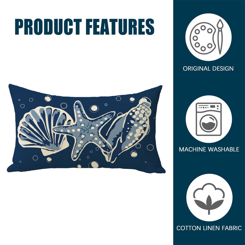Fahrendom Coastal Lumbar Decorative Rectangle Pillow Cover 12 x 20