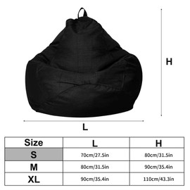 Souarts Sofa Cover Linen Bean Bag Chair Sofa Cover Seat Bean Bag Removable Breathable Comfortable Protector for Lazy Lounger Sofa Size S/M/L (Black, 90×110cm)