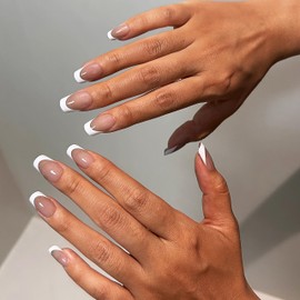 GloBlingle Brown French Tips Press on Nails Short Square - 40Pcs French Natural Jelly Gel Nail Tips Kits Fake Nails with Nail Glue 5 in 1 Acrylic Soft Gel Short False Nails Tip Manicure DIY XS/S/M/L