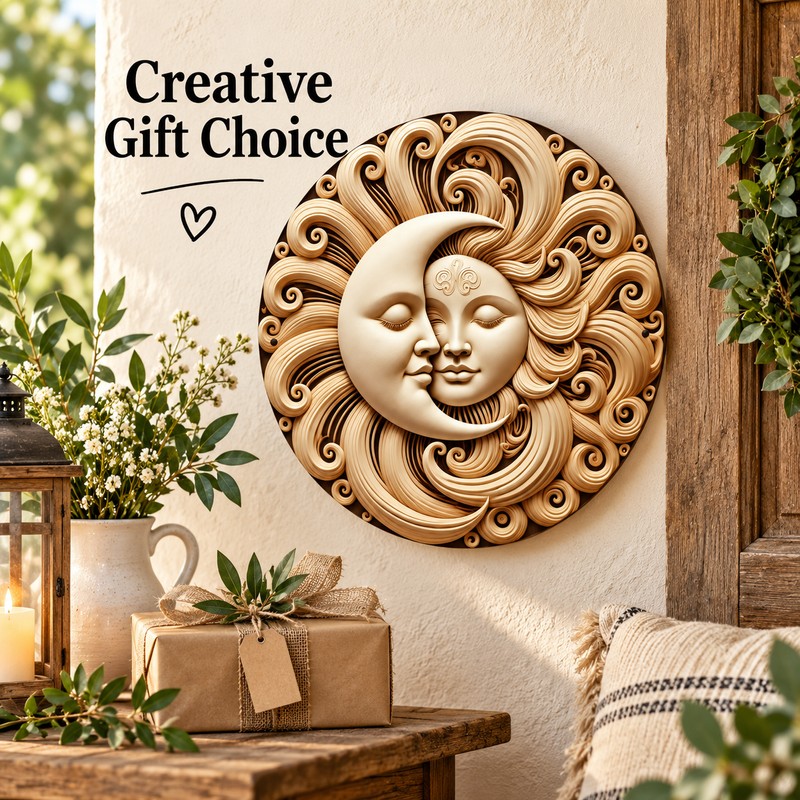 Round Sun and Moon Wall Sign – Waterproof Aluminum Garden