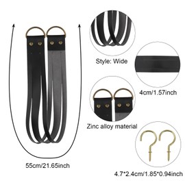 Leather Curtain Tiebacks Curtain Buckle Vintage Curtain Tie Backs Leather Curtain Rod Holder for Home Offic Living Room Bedroom 2 Pcs (Black, Wide)
